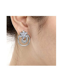 Fashion Silver Colour Flower Decoreted Round Shape Design Alloy Stud Earrings