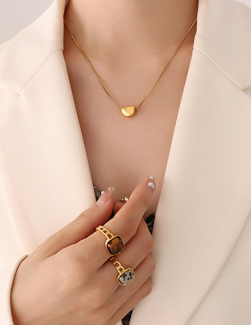 Collar De Corazón De Diamante Chapado En Oro De Acero Titanio