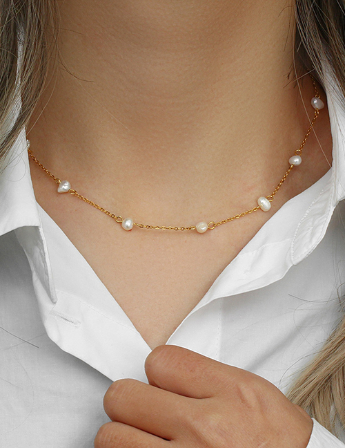 Collar De Perlas De Cadena Chapada En Oro De Acero Inoxidable