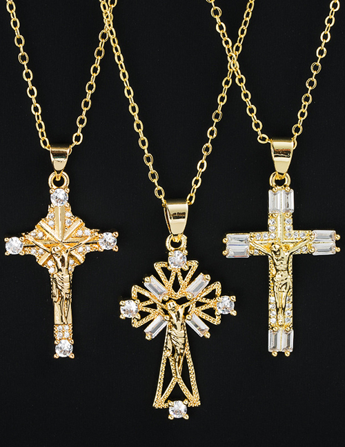 Collar De Cruz De Diamantes Chapado En Oro De Latón