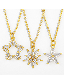 Collar De Cobre Bañado En Oro De Estrella De Cinco Puntas Con Flores Y Diamantes