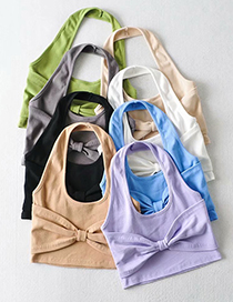 Camiseta Sin Mangas Corta Con Cuello Halter Y Lazo En Color Puro