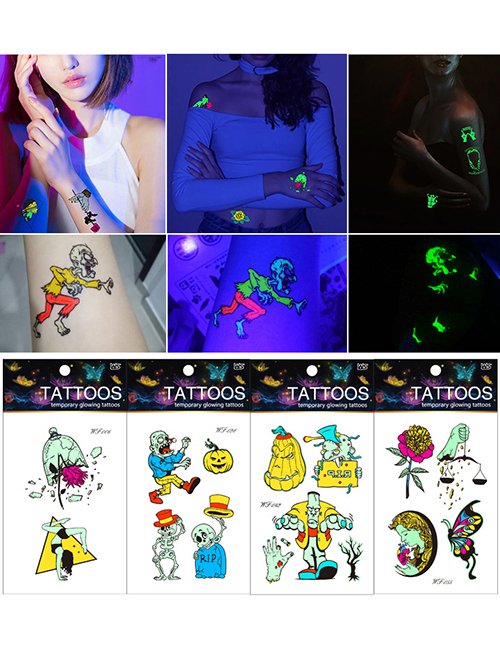 Etiqueta Engomada Del Tatuaje Fluorescente De Navidad De Dibujos Animados