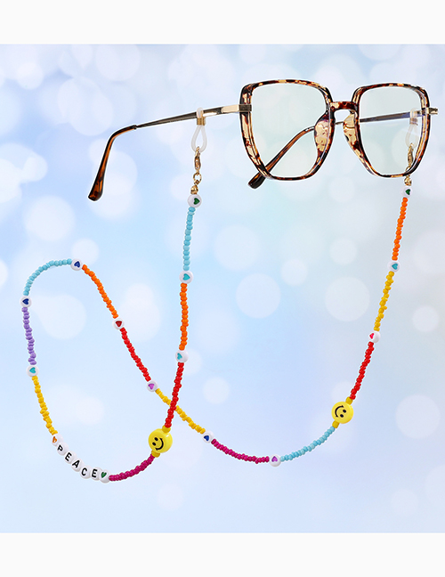 Fashion Smiley Glasses Chain Colorful Rice Beads Soft Pottery Smiley Face Letter Beads Beaded Glasses Chain