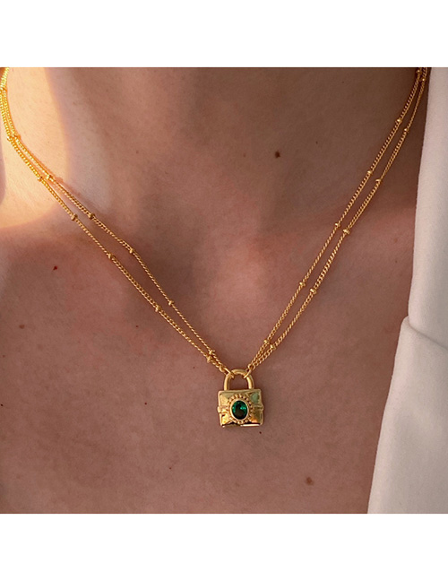 Collar De Bloqueo De Diamantes Verdes De Acero De Titanio