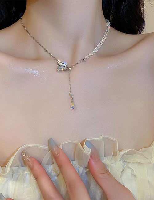 Collar De Borla De Cristal De Perla De Mariposa De Circonio En Metal