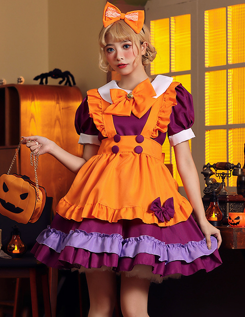 Vestido Columpio En Capas Con Bloques De Colores De Poliéster Para Halloween