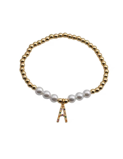 Fashion Y- Copper Inlaid Zirconium Copper Beads And Pearl Beaded Letter Bracelet