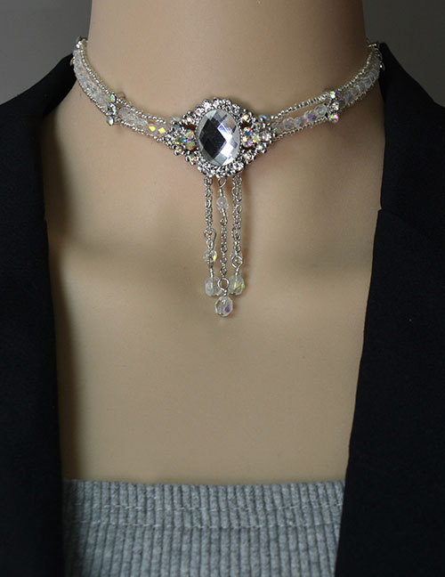Collar De Borla De Cristal Multicapa Tejido Con Diamantes De Aleación
