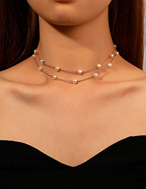 Collar De Perlas Dobles De Metal Cobre
