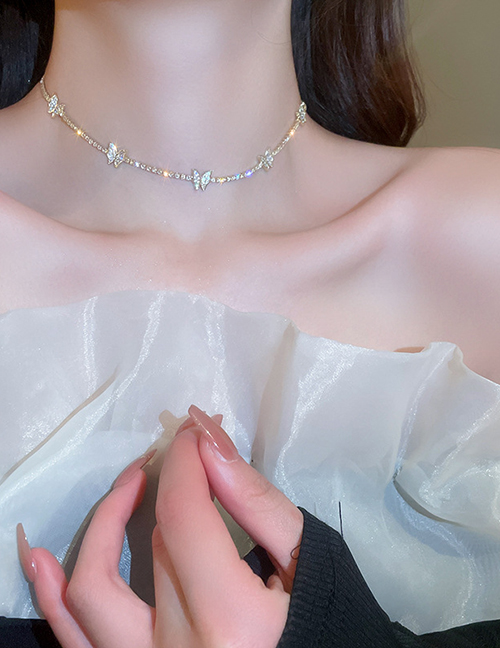 Collar De Mariposa Con Cadena De Garra De Diamante De Aleación