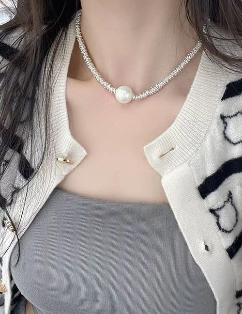Collar De Perlas Con Cuentas De Plata Trituradas