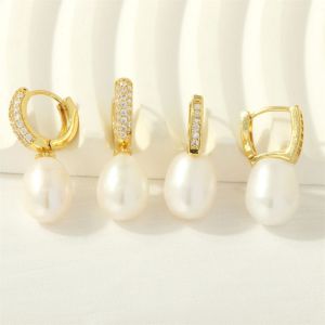 Pendientes De Cobre Bañados En Oro Con Perlas De Circonitas
