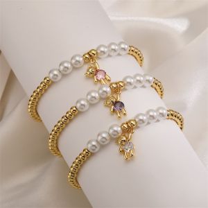 Copper Beads Pearl Beaded Bear Bracelet