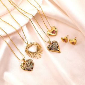 Copper Inlaid Zirconium Love Necklace Earring Set