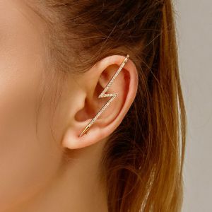 Ear Cuff Relámpago Piercing De Circonio Con Incrustaciones De Cobre