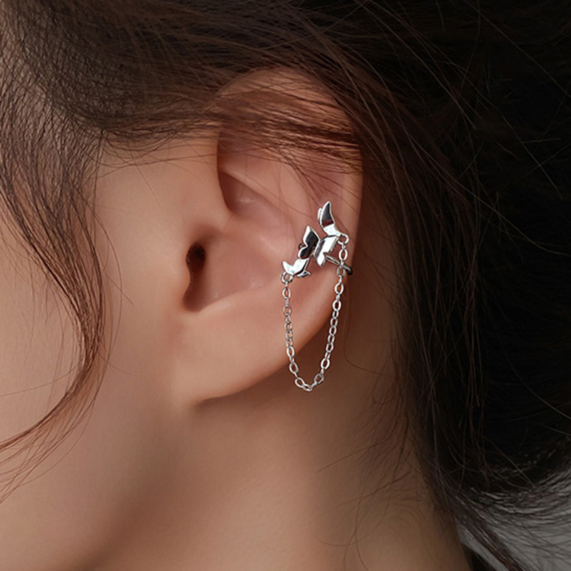 Ear Cuff De Mariposa Con Cadena Brillante Tridimensional (individual)