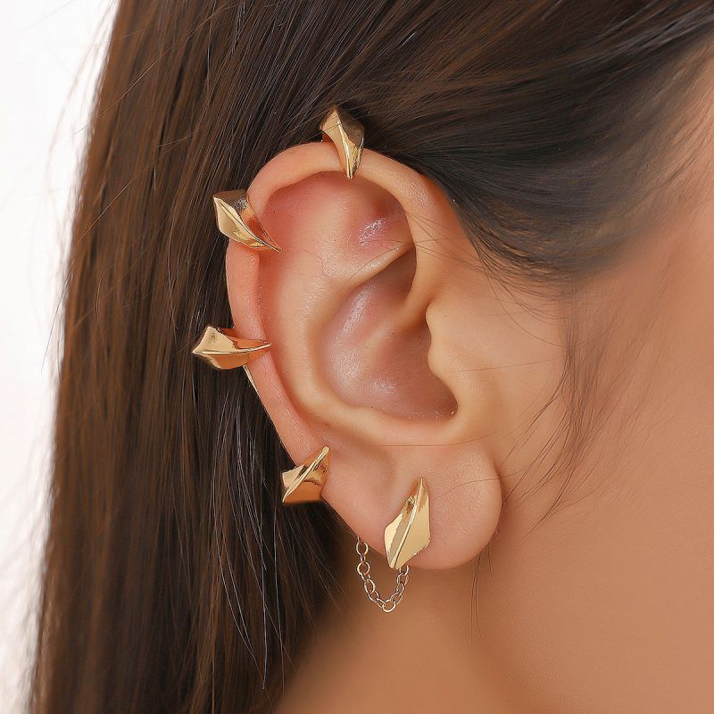Ear Cuff Con Garra Geométrica (una Sola Pieza)