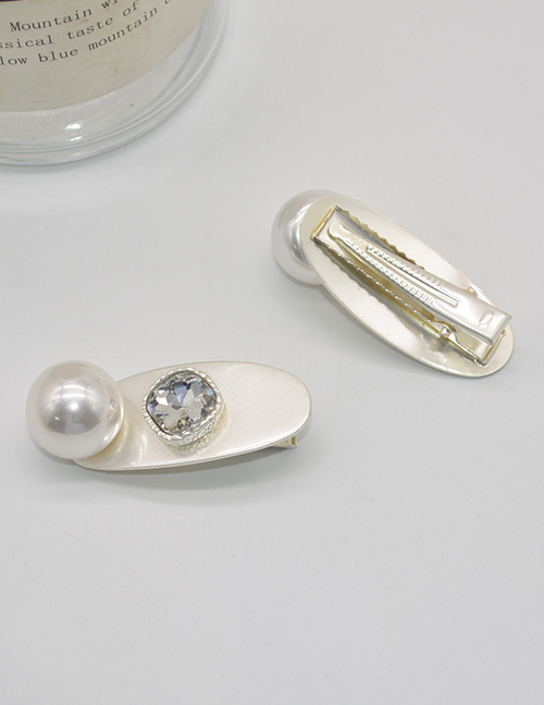 Pinza De Pelo Ovalada Con Perlas De Diamantes De Imitación Cuadradas