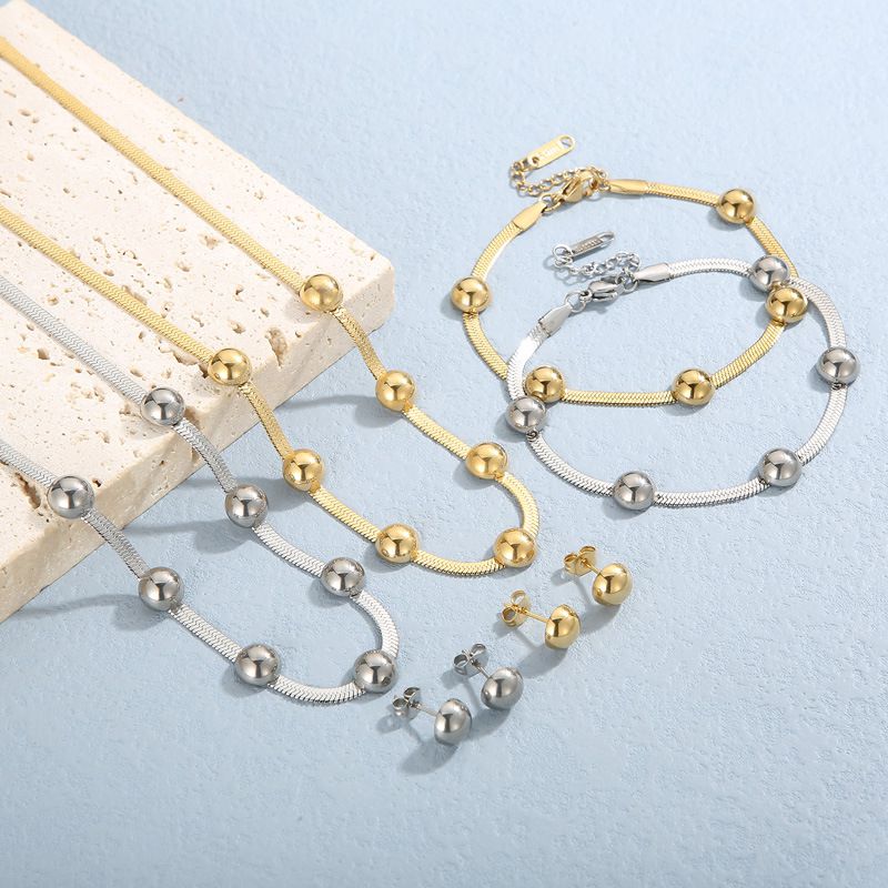 Titanium Steel Round Diamond Snake Chain Earrings Bracelet Necklace Set
