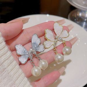 Pendientes De Perlas De Mariposa De Cristal Geométrico De Aleación