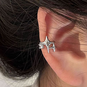 Ear Cuff Estrella De Cuatro Puntas Con Diamantes Incrustados En Cobre (una Sola Pieza)