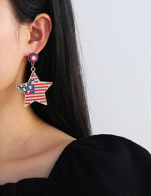 Alloy Rice Bead Braided Five-pointed Star Earrings