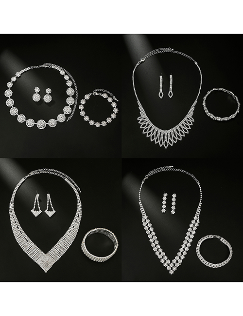 Conjunto De Pulsera De Collar De Aretes De Diamantes Geométricos