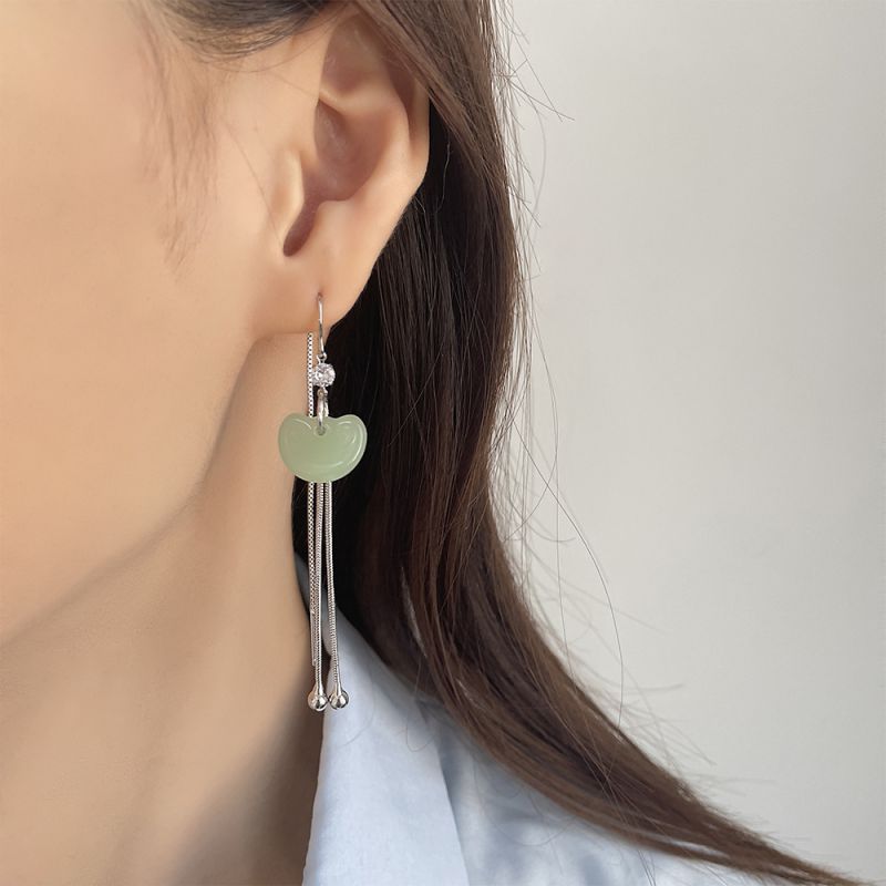 Hetian Jade Ping An Ear Locking Wire