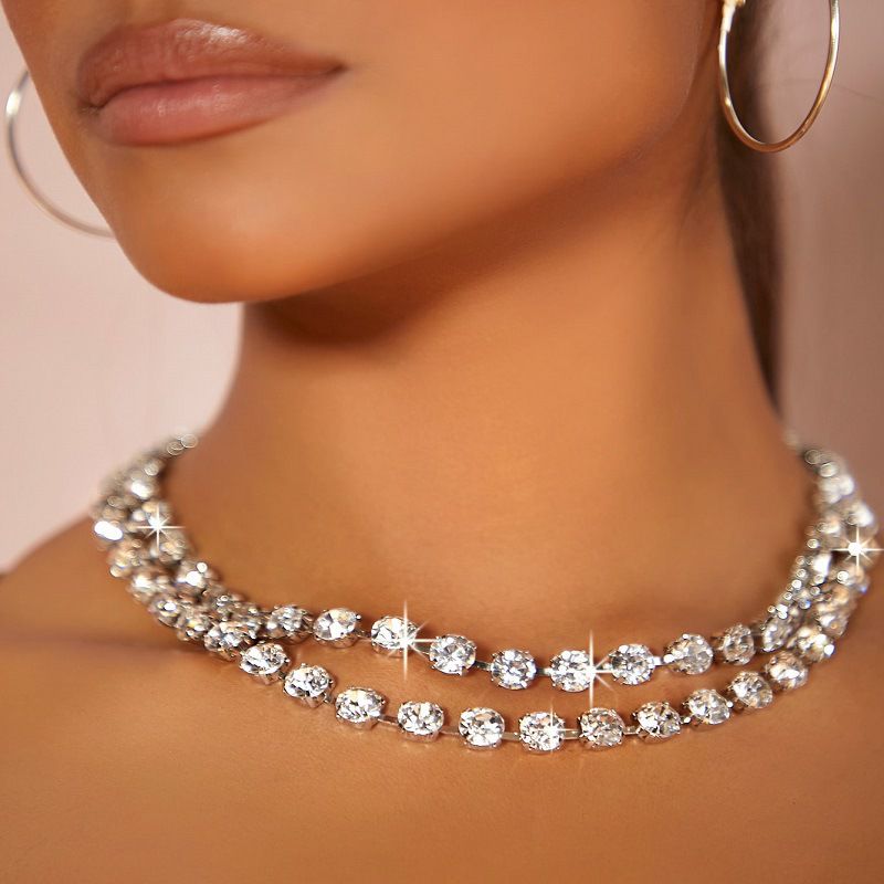 Collar Doble Geométrico De Diamantes De Metal