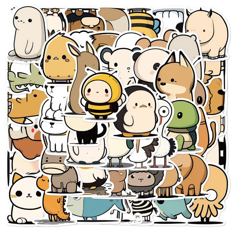 50 Pegatinas Impermeables De Animales De Dibujos Animados