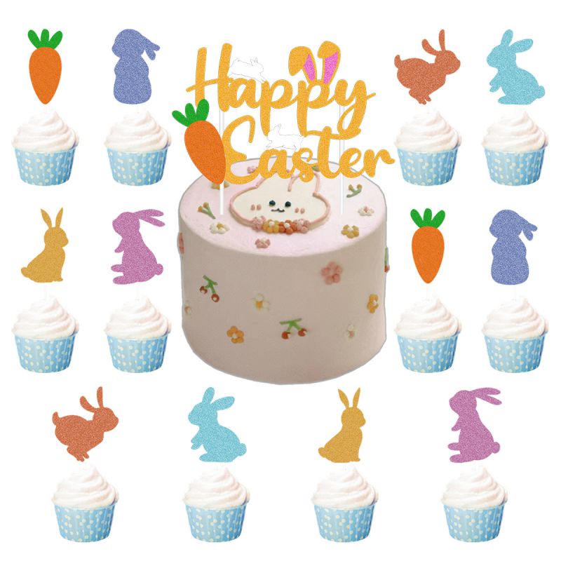 Tarjeta De Pastel De Huevo De Pascua De Zanahoria Y Conejo