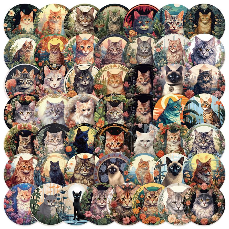 50 Pegatinas Impermeables De Gatitos De Dibujos Animados