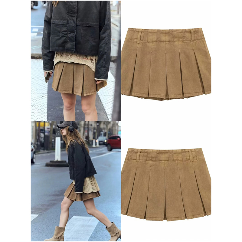 Low Waist Wide Pleated Skirt