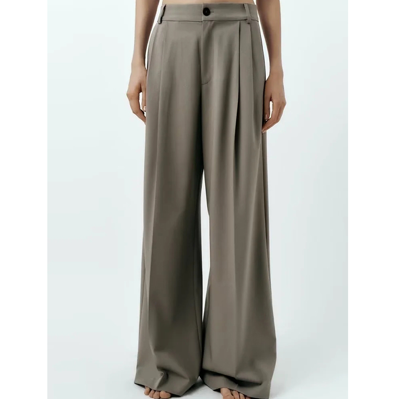 Blend Pleated Straight-leg Trousers