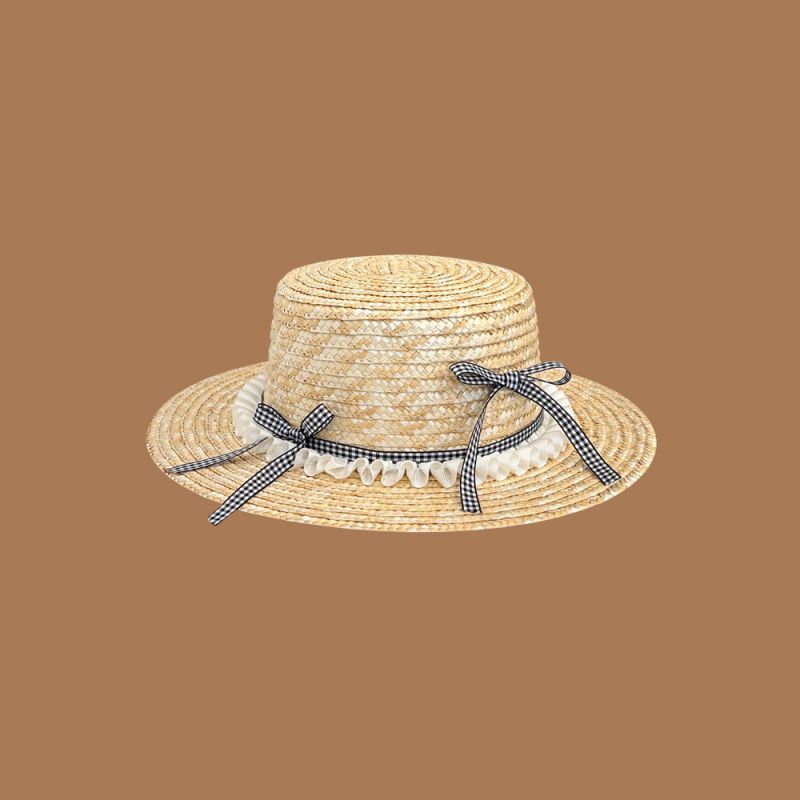 Sombrero Para El Sol De Paja Con Ala Grande Y Parte Superior Plana
