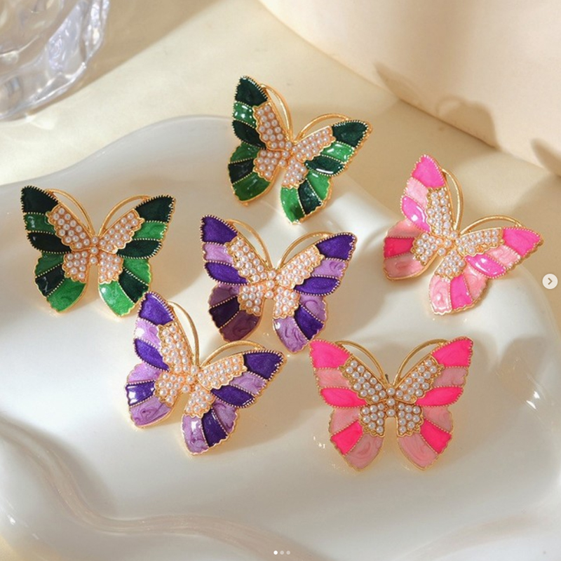 Aretes De Mariposa Con Perlas Y Gotas De Aceite De Aleación