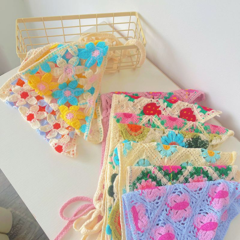 Pañuelo Triangular De Punto De Lana Y Crochet