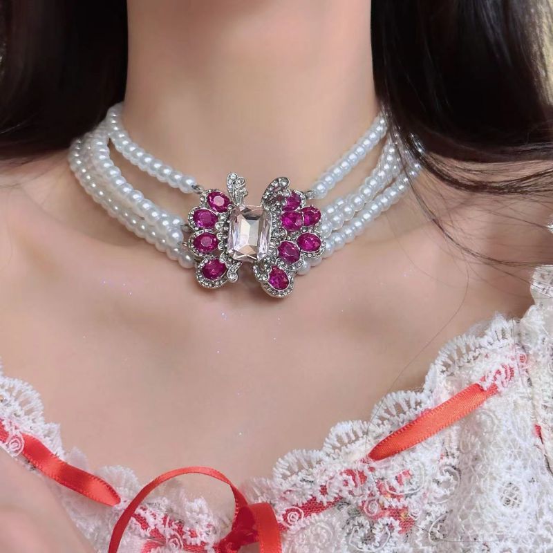 Collar Multicapa De Perlas Y Diamantes