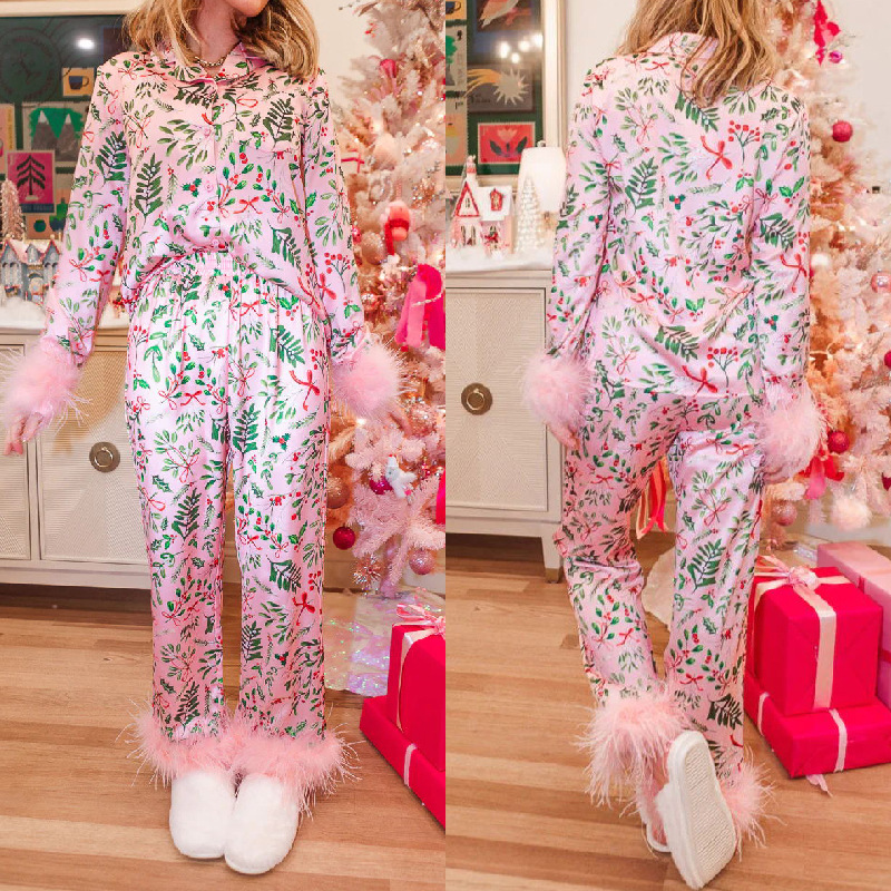 Pijama Con Solapa Y Estampado De Satén