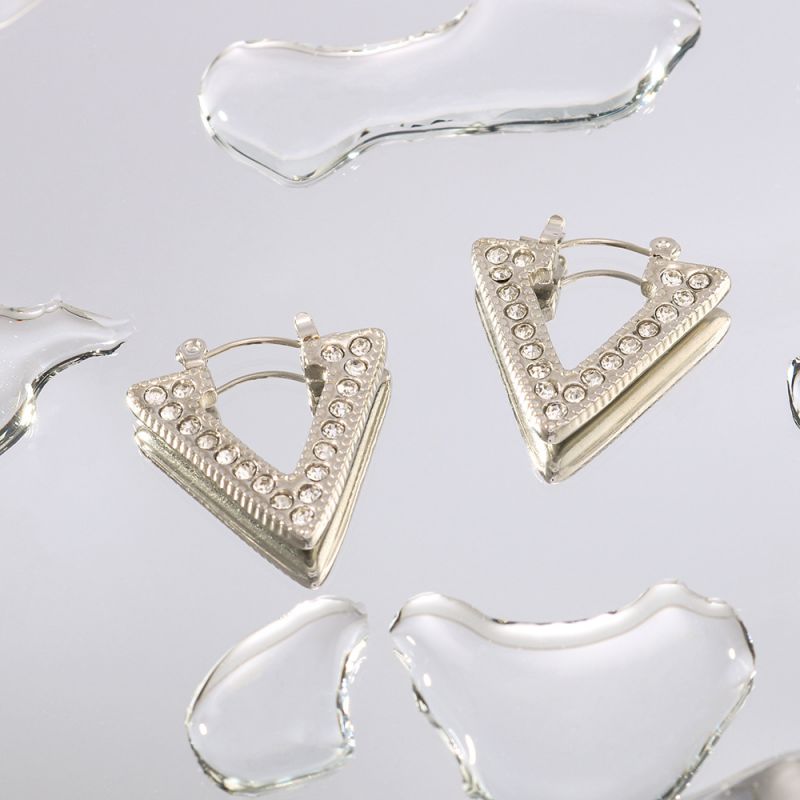 Pendientes Triángulo Geométrico De Diamantes De Acero