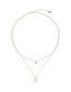 Fashion Gold Titanium Pearl Beaded Diamond Heart Double Necklace