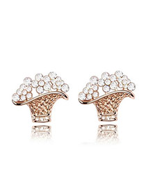 Business Rose Rold+White White Earrings Alloy Crystal Earrings
