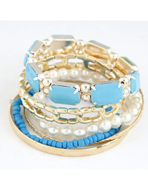 Corduroy Blue Gemstone Decorated Multilayer Design Alloy Fashion Bangles