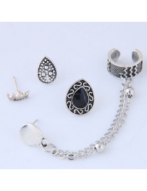 Fashion Antique Silver Crown&chains Decorated Pure Color Earrings (4pcs)