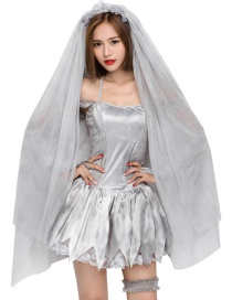Halloween Cosplay Disfraz De Novia Fantasma(Vestido+tocado+guantes+anillo de pierna)