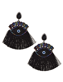 Fashion Black Alloy Rice Bead Resin With Large Eyes And Tassel Earrings