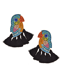 Fashion Black Alloy-studded Parrot Tassel Earrings