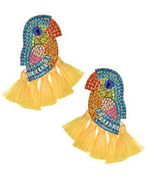 Fashion Yellow Alloy-studded Parrot Tassel Earrings