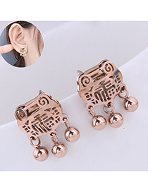 Long Life Lock Blessing Round Beads Stud Pendientes